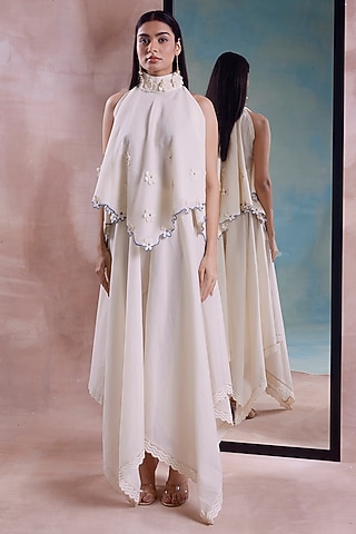 Ivory Organic Cotton Handkerchief Hem Sharara Set by Shwetanga