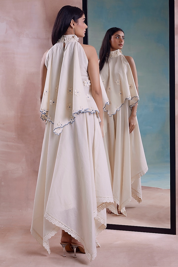 Ivory Organic Cotton Handkerchief Hem Party Wear Sharara Set by Shwetanga at Pernia's Pop Up Shop