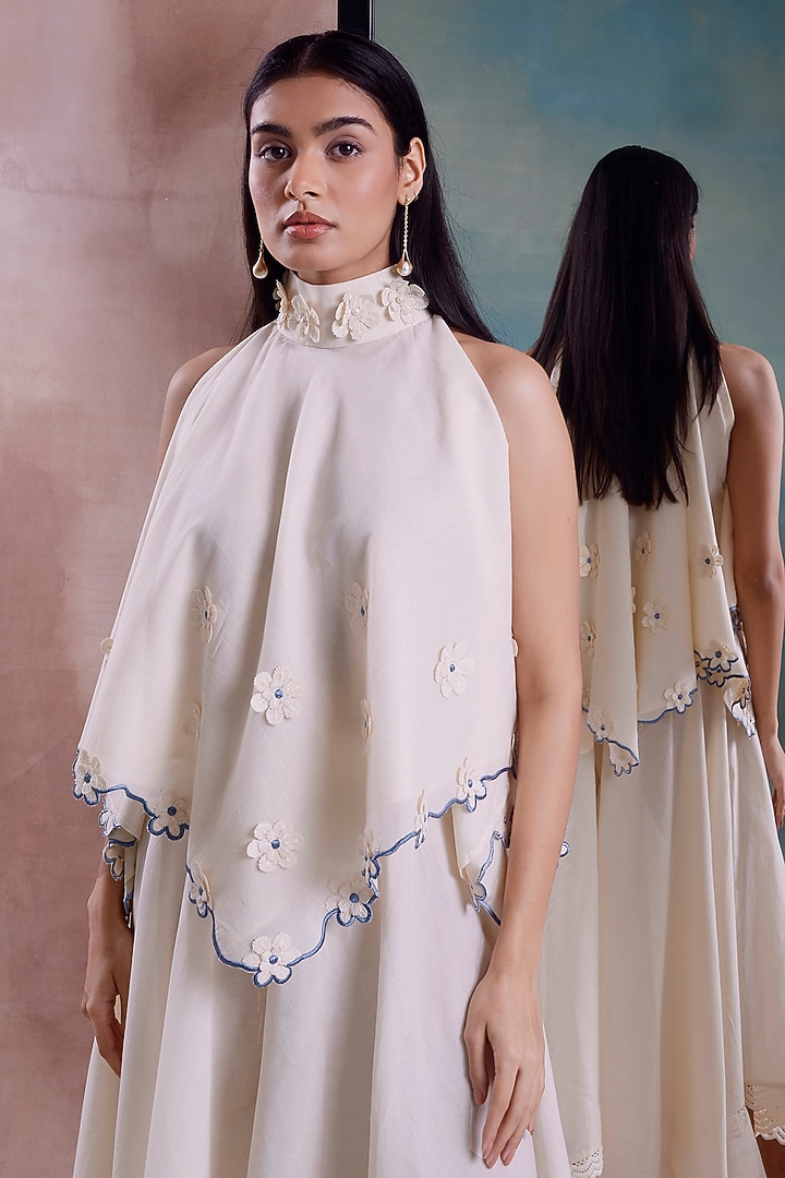 Ivory Organic Cotton Handkerchief Hem Party Wear Sharara Set by Shwetanga at Pernia's Pop Up Shop