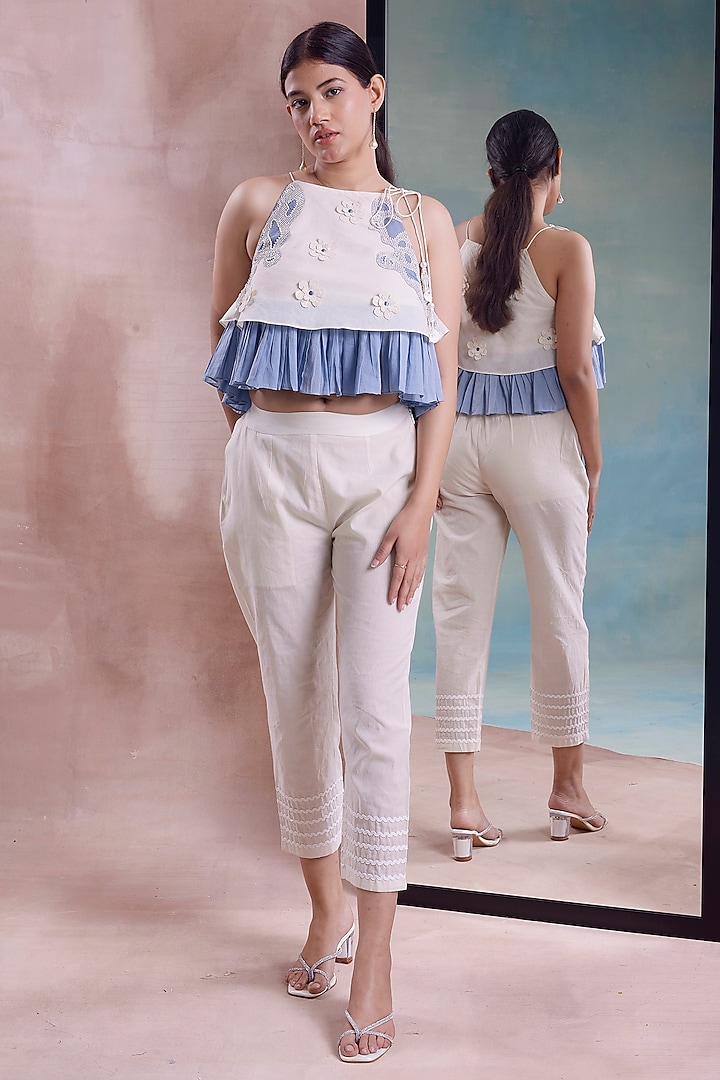 Ivory & Cerulean Organic Cotton Patchwork Co-Ord Set by Shwetanga