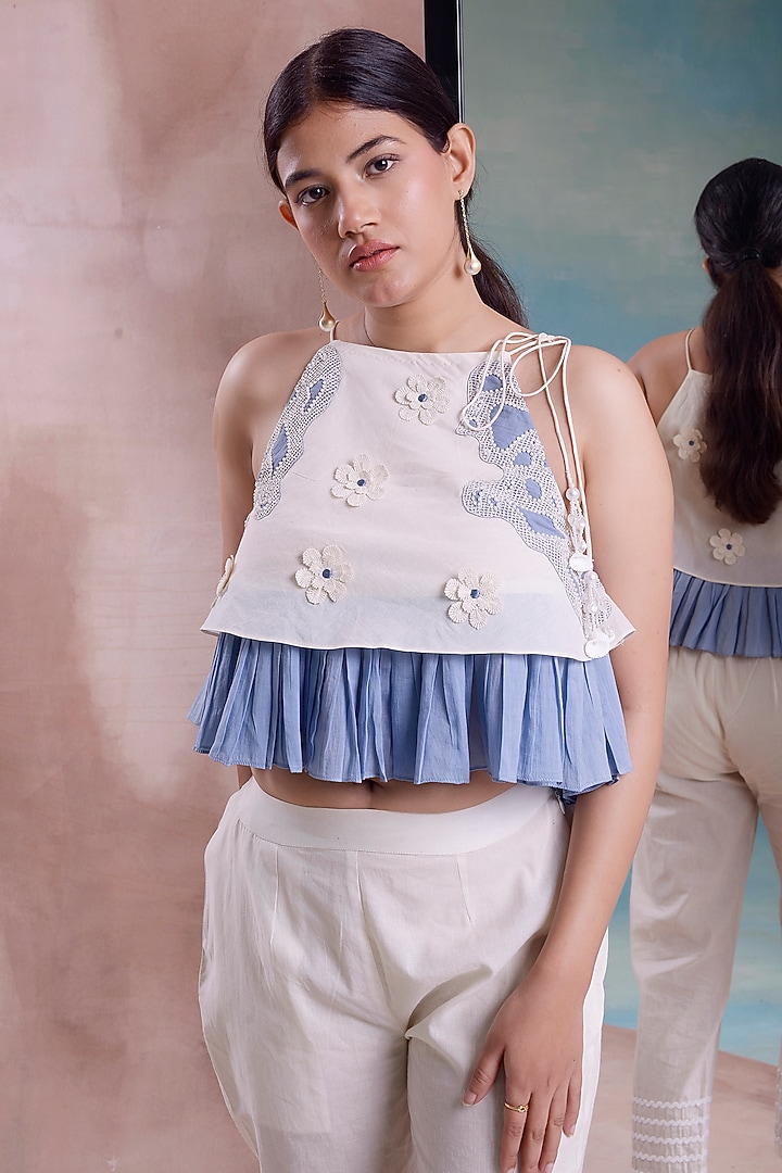 Ivory & Cerulean Organic Cotton Patchwork Co-Ord Set by Shwetanga at Pernia's Pop Up Shop
