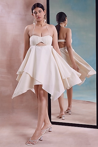 Ivory Organic Cotton Asymmetric Layered Dress by Shwetanga