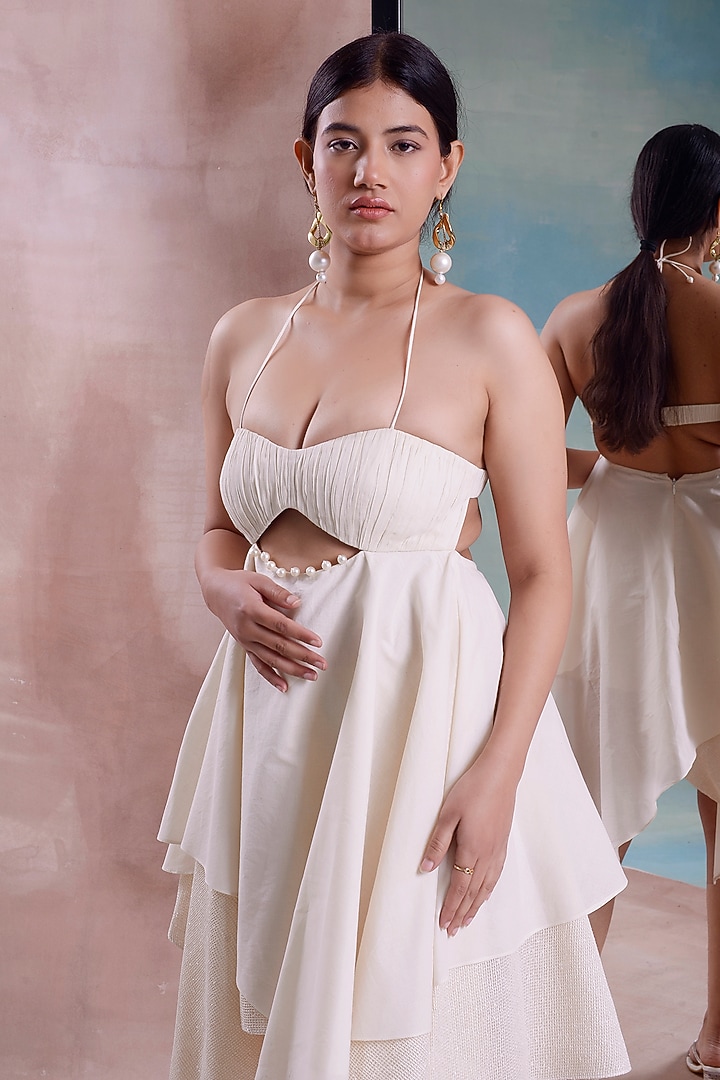 Ivory Organic Cotton Asymmetric Layered Summer Dress by Shwetanga at Pernia's Pop Up Shop