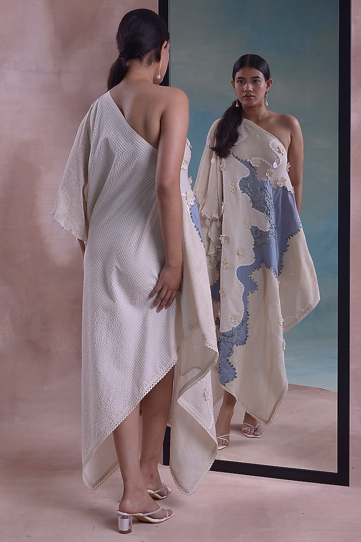 Ivory & Cerulean Organic Cotton One-Shoulder Scarf Summer Dress by Shwetanga at Pernia's Pop Up Shop