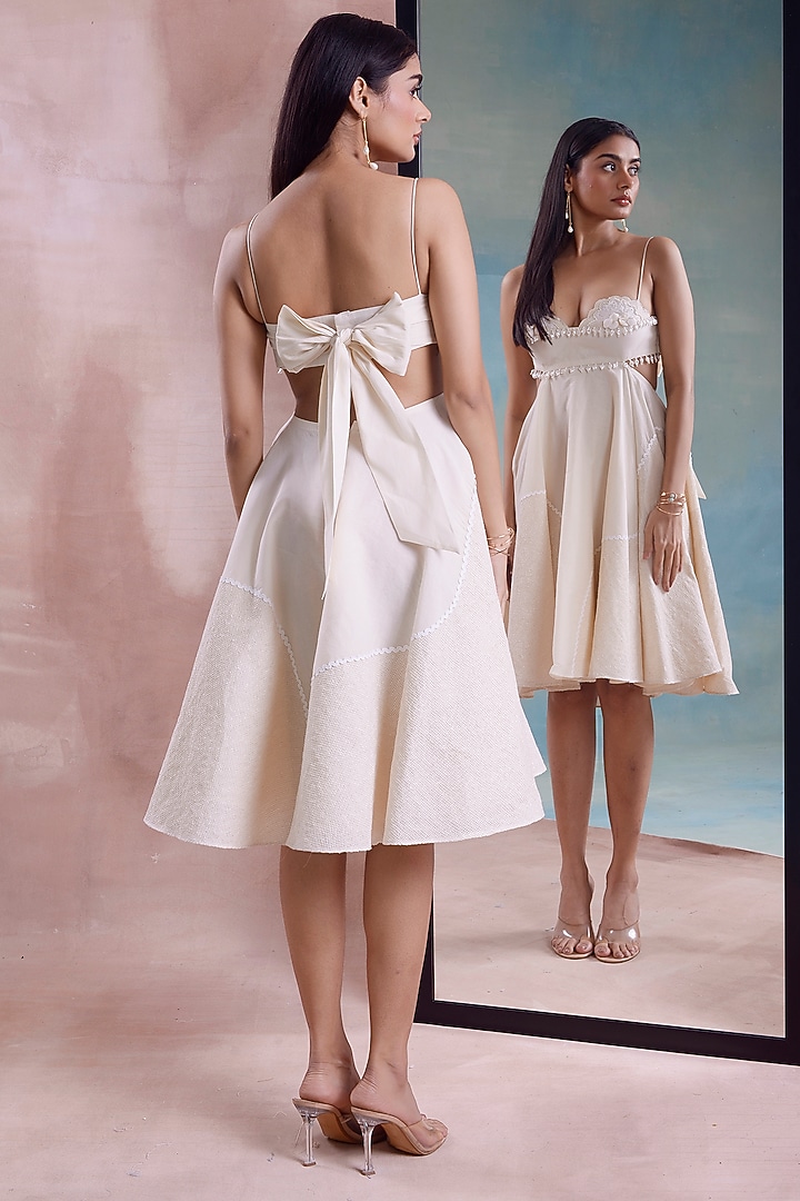 Ivory Organic Cotton Patchwork Flared Summer Dress by Shwetanga at Pernia's Pop Up Shop