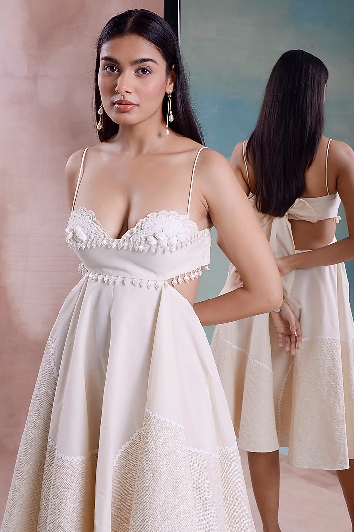 Ivory Organic Cotton Patchwork Flared Summer Dress by Shwetanga at Pernia's Pop Up Shop