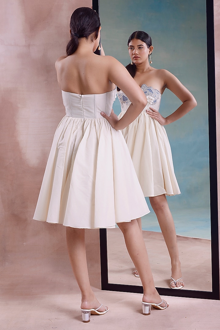 Ivory Organic Cotton Beaded Corset Summer Dress by Shwetanga at Pernia's Pop Up Shop