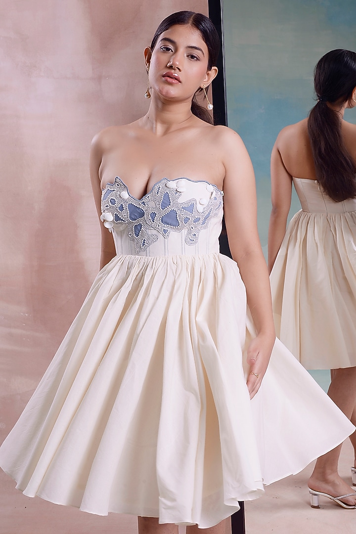 Ivory Organic Cotton Beaded Corset Summer Dress by Shwetanga at Pernia's Pop Up Shop