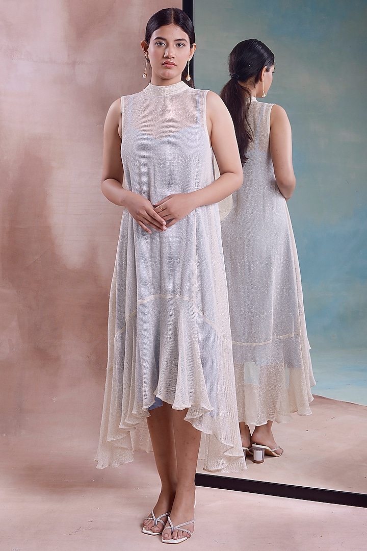 Ivory Organic Cotton & Mesh High-Low A-Line Dress Design by Shwetanga at  Pernia\'s Pop Up Shop 2024