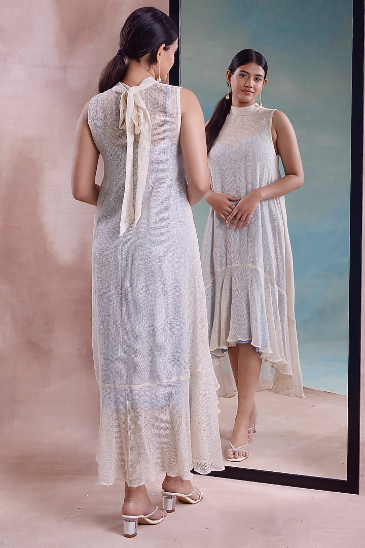 Ivory Organic Cotton & Mesh High-Low A-Line Summer Dress by Shwetanga at Pernia's Pop Up Shop