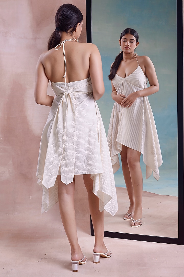 Ivory Seersucker Handkerchief Halter Summer Dress by Shwetanga at Pernia's Pop Up Shop