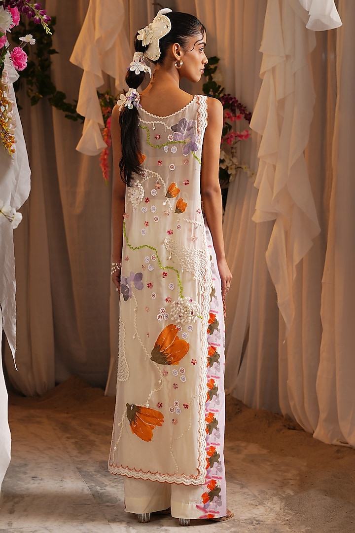 Ivory & Multi-Colored Organza Embroidered Straight Kurta Set by Shwetanga at Pernia's Pop Up Shop