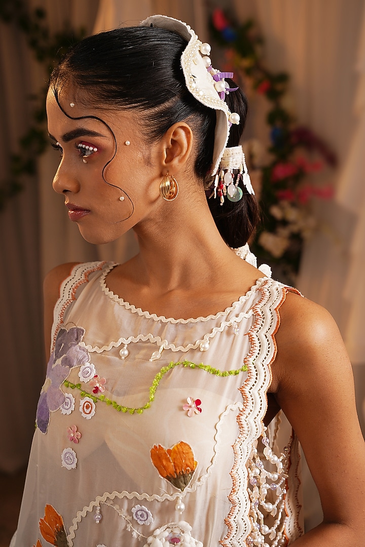 Ivory & Multi-Colored Organza Embroidered Straight Kurta Set by Shwetanga at Pernia's Pop Up Shop