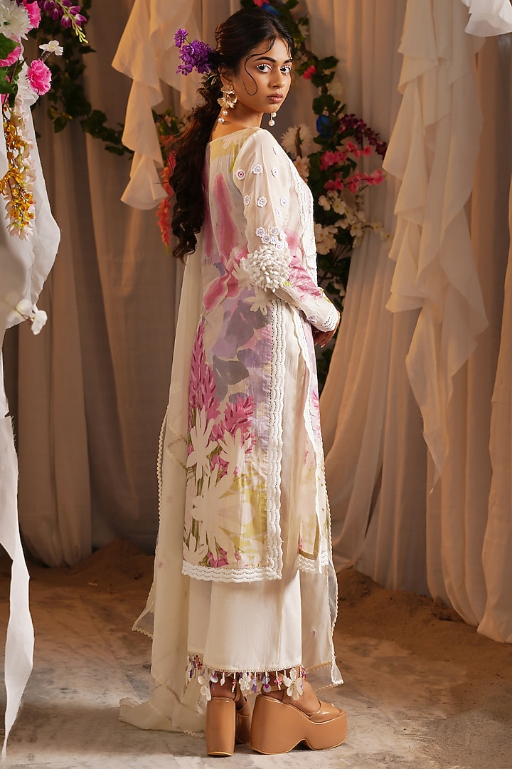 Ivory & Multi-Colored Organza Printed Kurta Set by Shwetanga at Pernia's Pop Up Shop
