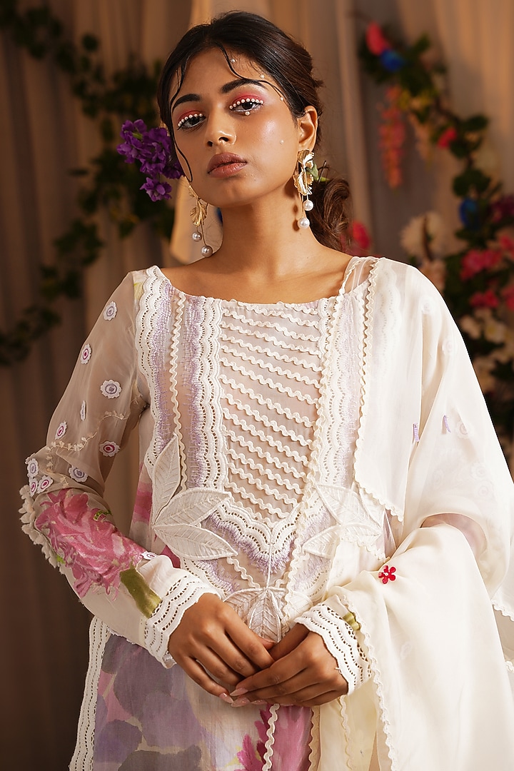 Ivory & Multi-Colored Organza Printed Kurta Set by Shwetanga at Pernia's Pop Up Shop