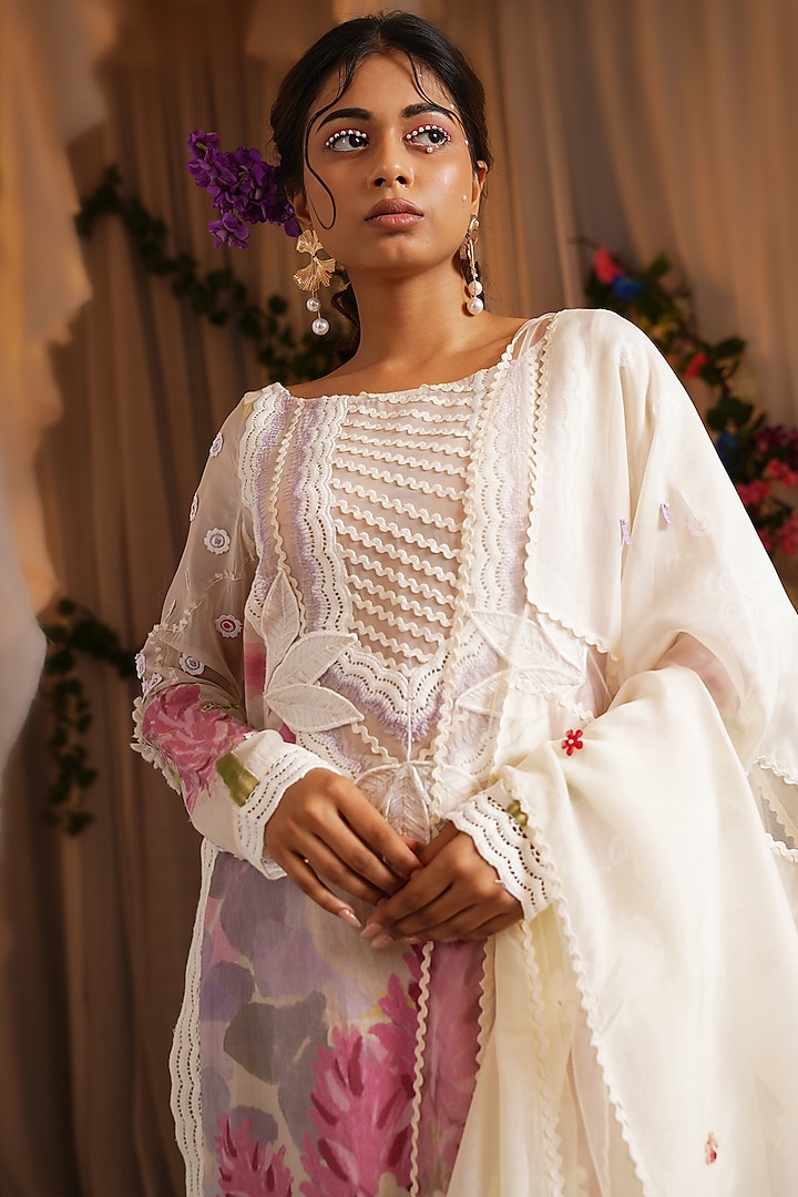Ivory & Multi-Colored Organza Printed Kurta Set by Shwetanga at Pernia's Pop Up Shop