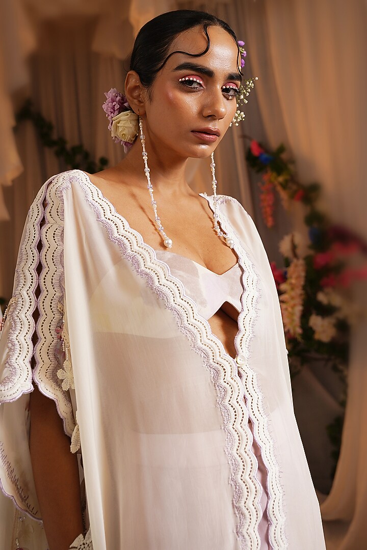 Ivory & Lavender Organza Kaftan Set by Shwetanga at Pernia's Pop Up Shop