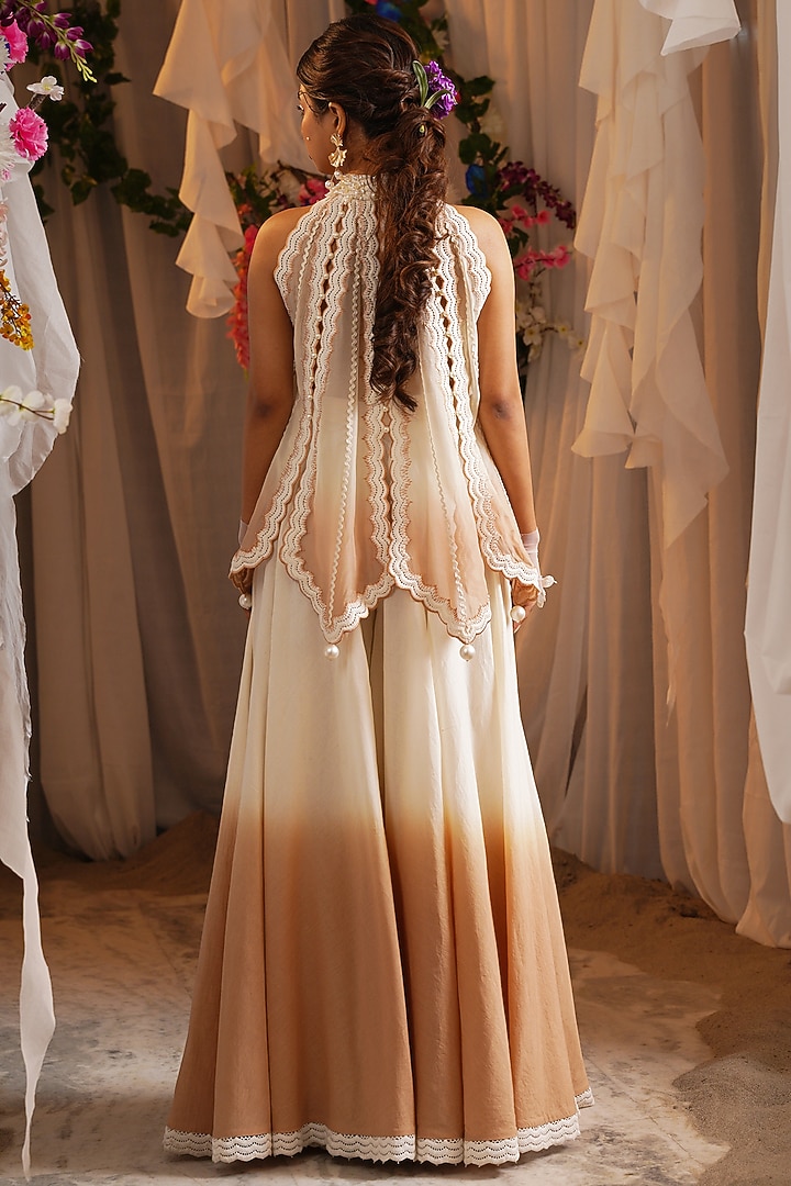 Ivory & Rosy Brown Ombre Cotton Palazzo Pant Set by Shwetanga at Pernia's Pop Up Shop