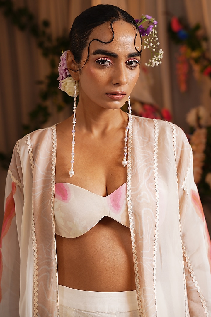 Ivory & Multi-Colored Organza Patchwork Jacket Set by Shwetanga at Pernia's Pop Up Shop