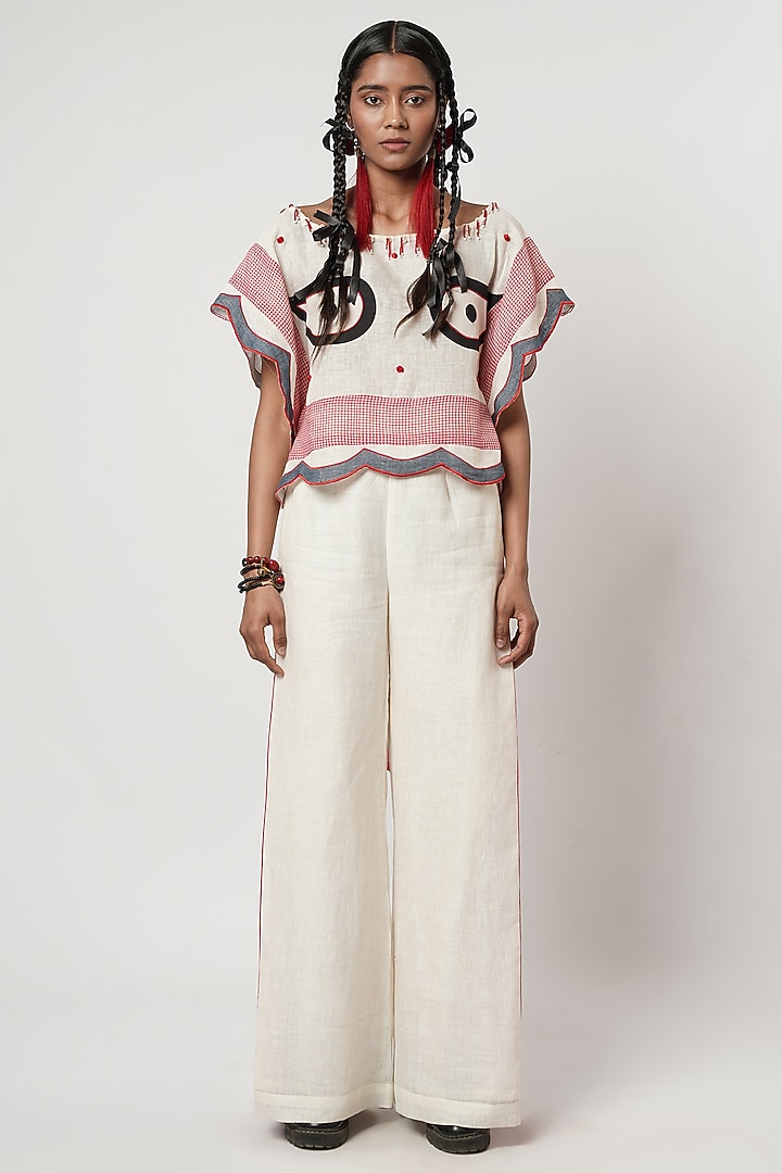 Multi-Colored Linen & Cotton Scalloped Co-Ord Set by Shwetanga at Pernia's Pop Up Shop