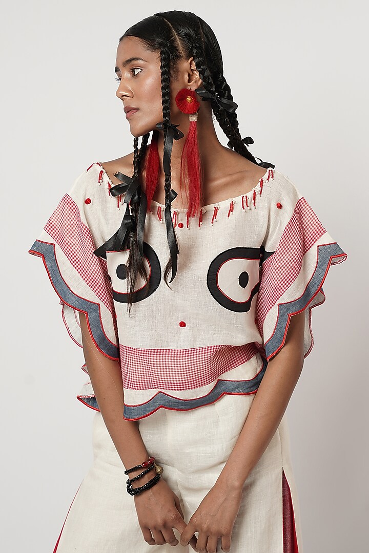 Multi-Colored Linen & Cotton Scalloped Co-Ord Set by Shwetanga at Pernia's Pop Up Shop