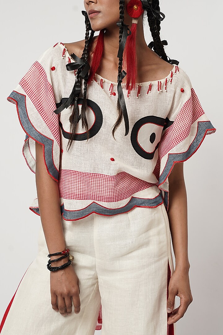 Multi-Colored Linen & Cotton Scalloped Co-Ord Set by Shwetanga at Pernia's Pop Up Shop