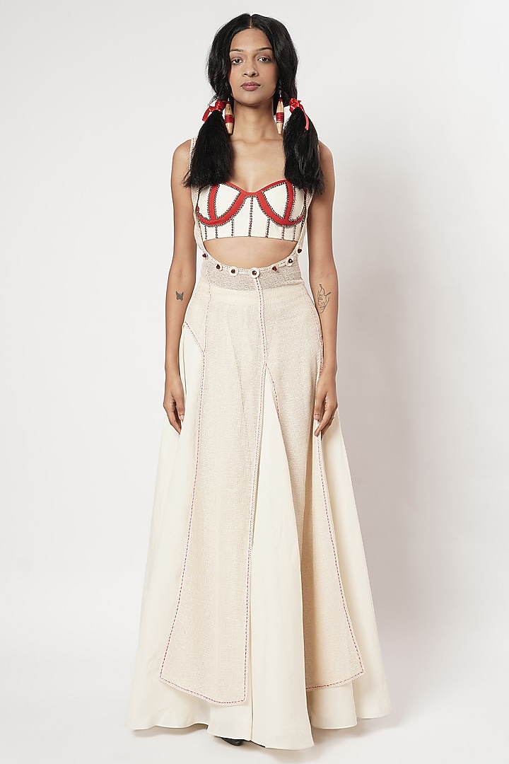 Ivory Mesh Party Wear Sharara Set by Shwetanga at Pernia's Pop Up Shop