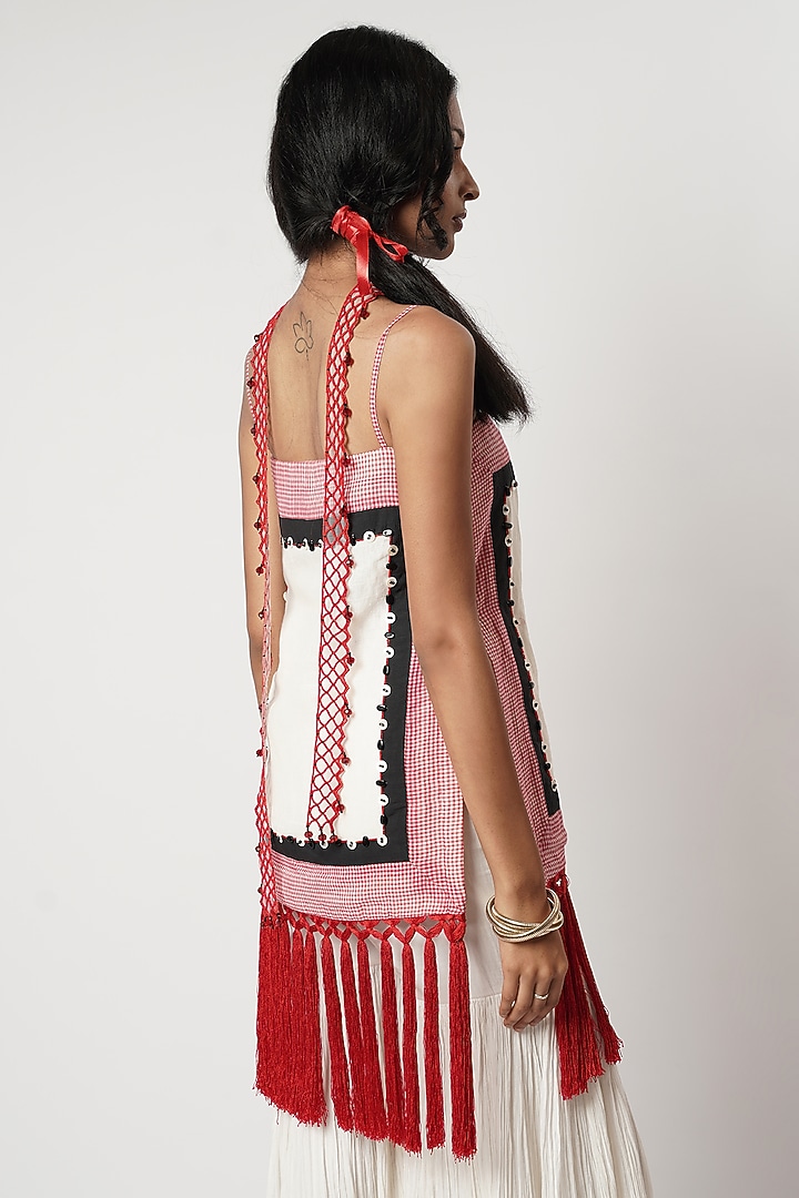 Ivory Linen & Cotton Fringed Gahered Wedding Sharara Set by Shwetanga at Pernia's Pop Up Shop