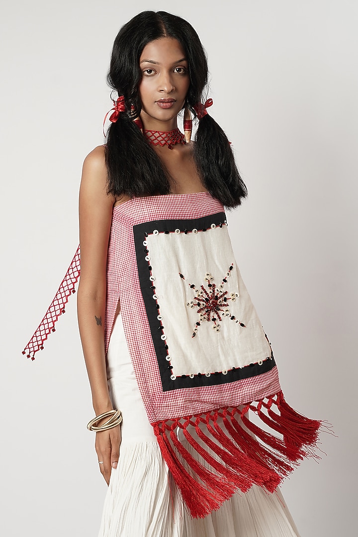 Ivory Linen & Cotton Fringed Gahered Wedding Sharara Set by Shwetanga at Pernia's Pop Up Shop