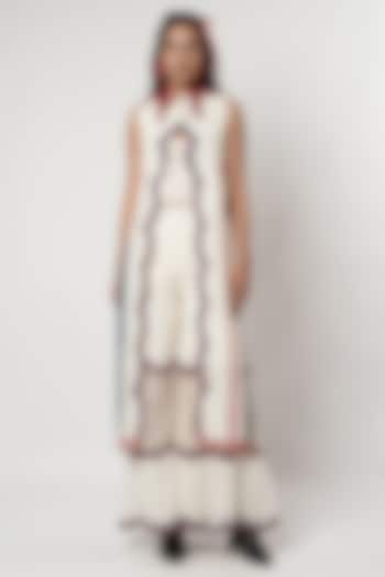 Multi-Colored Linen & Cotton Scalloped Wedding Sharara Set by Shwetanga at Pernia's Pop Up Shop