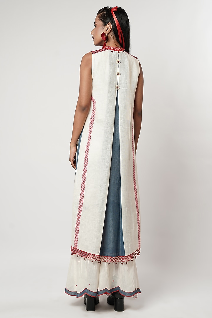 Multi-Colored Linen & Cotton Scalloped Wedding Sharara Set by Shwetanga at Pernia's Pop Up Shop