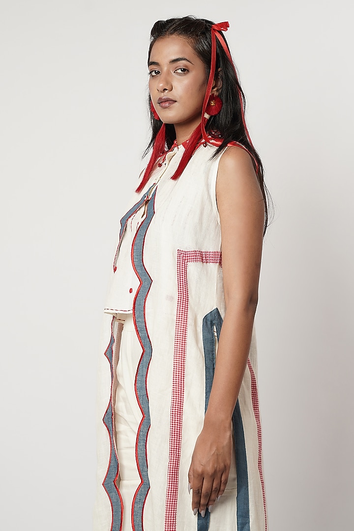 Multi-Colored Linen & Cotton Scalloped Wedding Sharara Set by Shwetanga at Pernia's Pop Up Shop