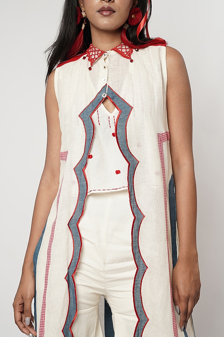Multi-Colored Linen & Cotton Scalloped Wedding Sharara Set by Shwetanga at Pernia's Pop Up Shop