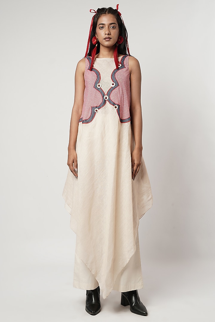 Beige Cotton & Linen Bell-Bottom Pant Set by Shwetanga at Pernia's Pop Up Shop