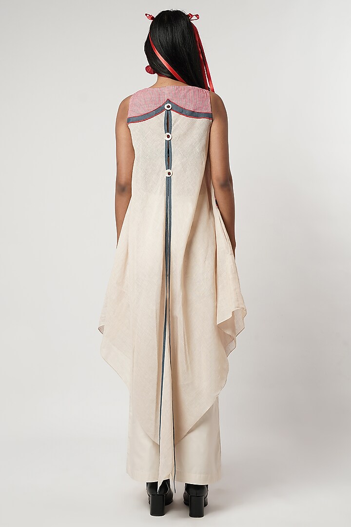 Beige Cotton & Linen Bell-Bottom Pant Set by Shwetanga at Pernia's Pop Up Shop