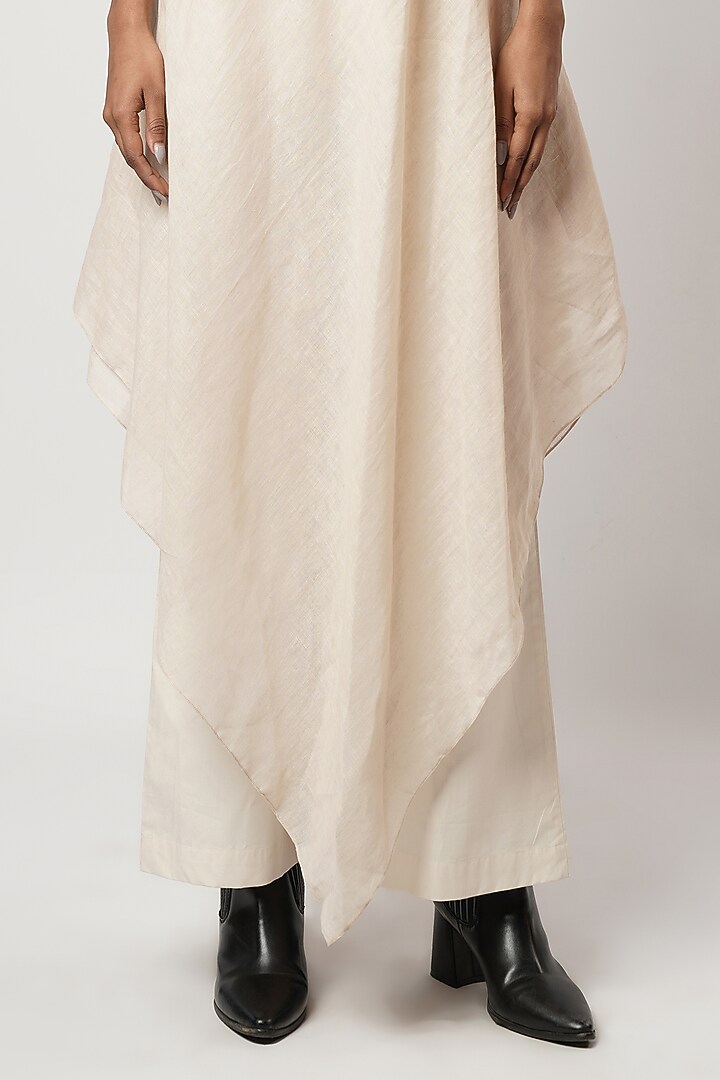 Beige Cotton & Linen Bell-Bottom Pant Set by Shwetanga at Pernia's Pop Up Shop