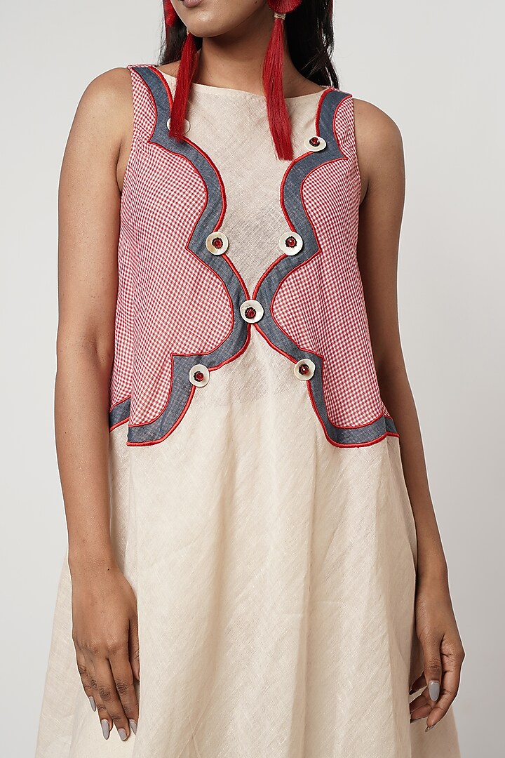 Beige Cotton & Linen Bell-Bottom Pant Set by Shwetanga at Pernia's Pop Up Shop