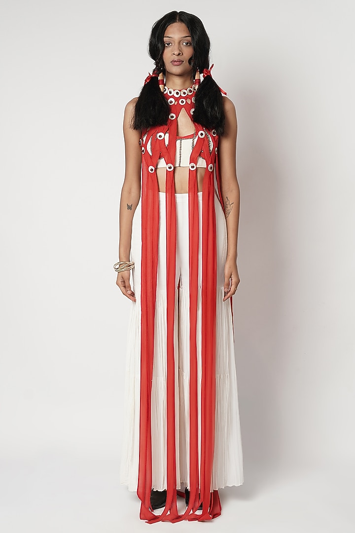 Ivory Cotton Gathered Party Wear Sharara Set by Shwetanga at Pernia's Pop Up Shop