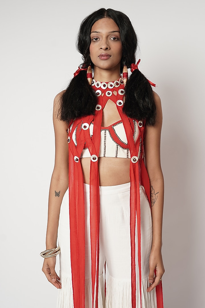 Ivory Cotton Gathered Party Wear Sharara Set by Shwetanga at Pernia's Pop Up Shop