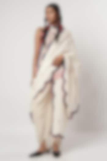 Ivory Cotton Scalloped Dhoti Wedding Saree Set by Shwetanga at Pernia's Pop Up Shop