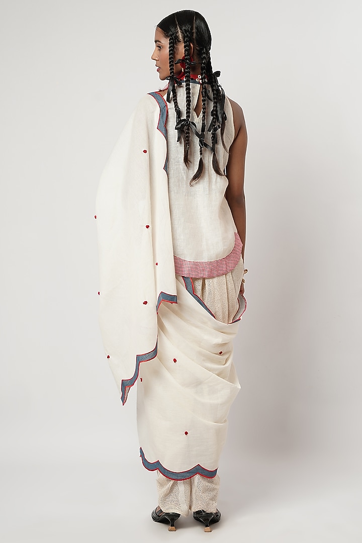 Ivory Cotton Scalloped Dhoti Wedding Saree Set by Shwetanga at Pernia's Pop Up Shop