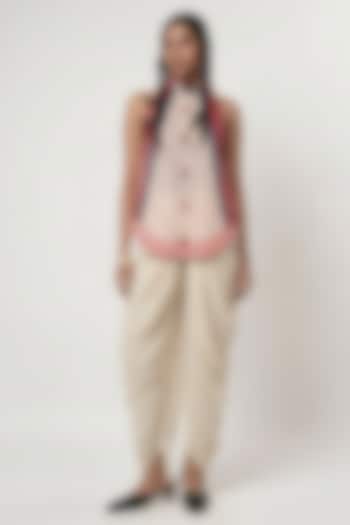 Ivory Linen Mesh Dhoti Pant Set by Shwetanga at Pernia's Pop Up Shop