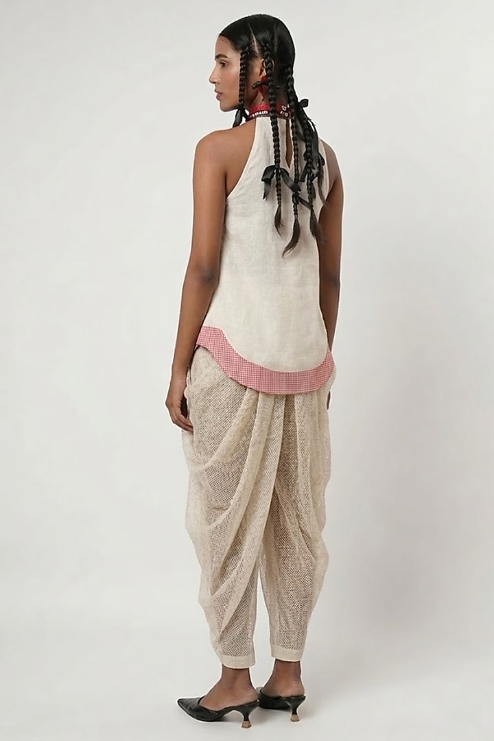 Ivory Linen Mesh Dhoti Pant Set by Shwetanga at Pernia's Pop Up Shop