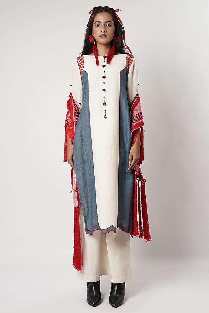 Multi-Colored Cotton Color-Blocked Kurta Set by Shwetanga at Pernia's Pop Up Shop