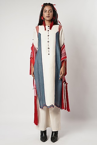 Multi-Colored Cotton Color-Blocked Kurta Set by Shwetanga