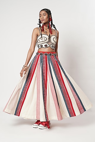 Multi-Colored Cotton Panelled Skirt Set by Shwetanga