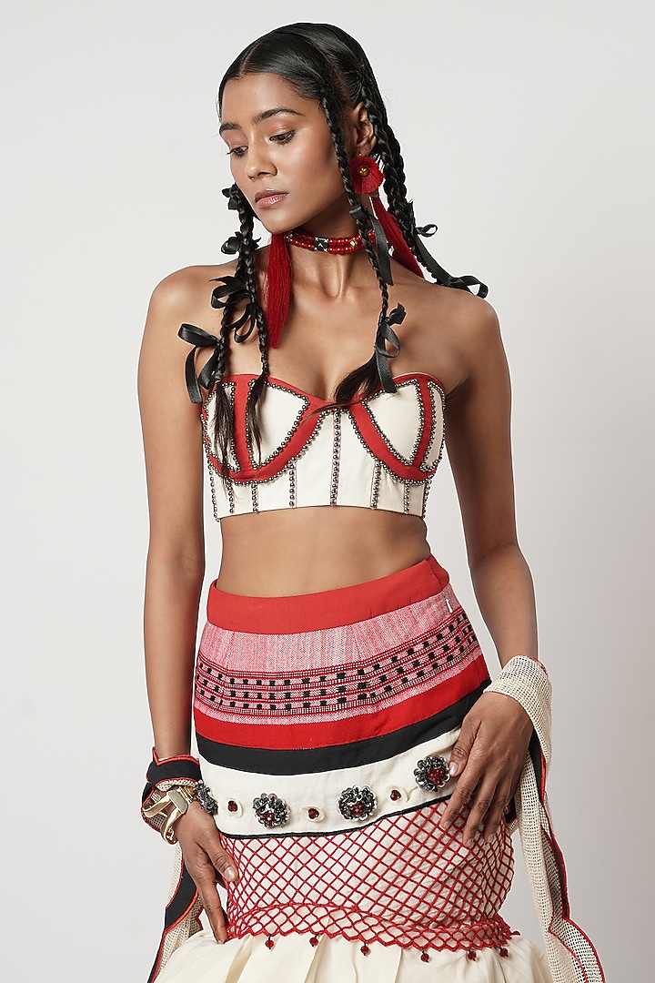 Ivory Cotton Fish-Cut Layered Skirt Set by Shwetanga at Pernia's Pop Up Shop