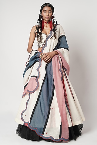 Multi-Colored Cotton Pleated Lehenga Set by Shwetanga