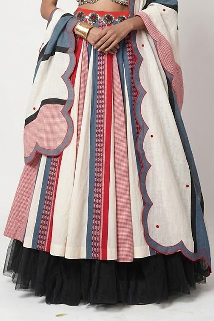 Multi-Colored Cotton Pleated Wedding Lehenga Set by Shwetanga at Pernia's Pop Up Shop