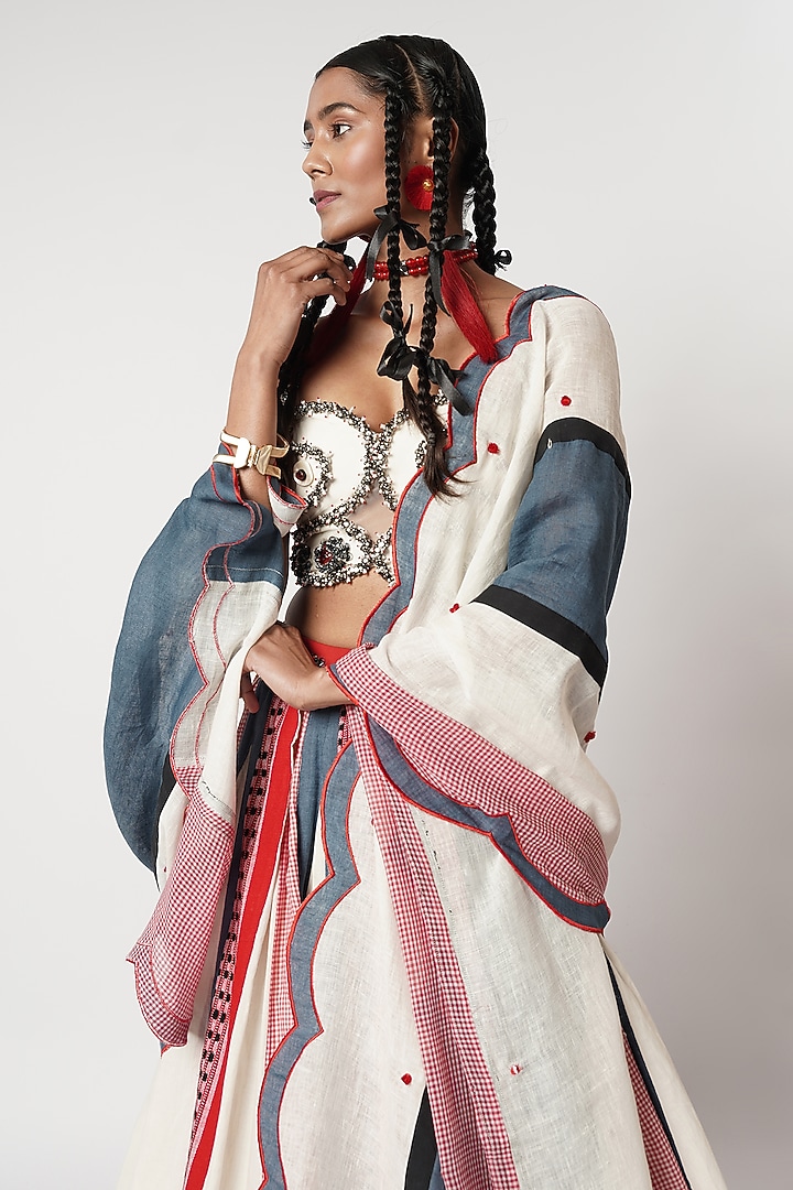 Multi-Colored Cotton Pleated Wedding Lehenga Set by Shwetanga at Pernia's Pop Up Shop